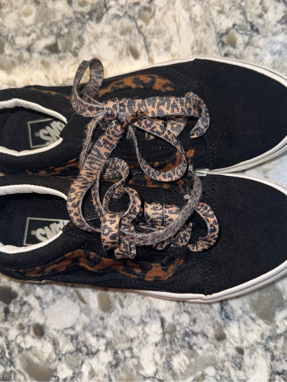 Vans Black Leopard-Accent Canvas Sneakers - Kids size 3